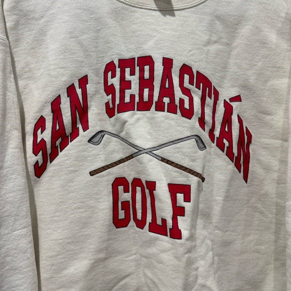 Firstport Size Medium San Sebastián Golf Crewneck Sweatshirt Cream Preppy - Picture 2 of 4